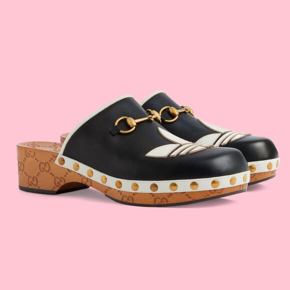 GUCCI SHOES ADIDAS X TREFOIL LEATHER HORSEBIT CLOG MULES sz 37 7 - Picture 2 of 16